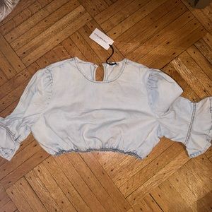 We wore what denim crop top bell sleeves shirt